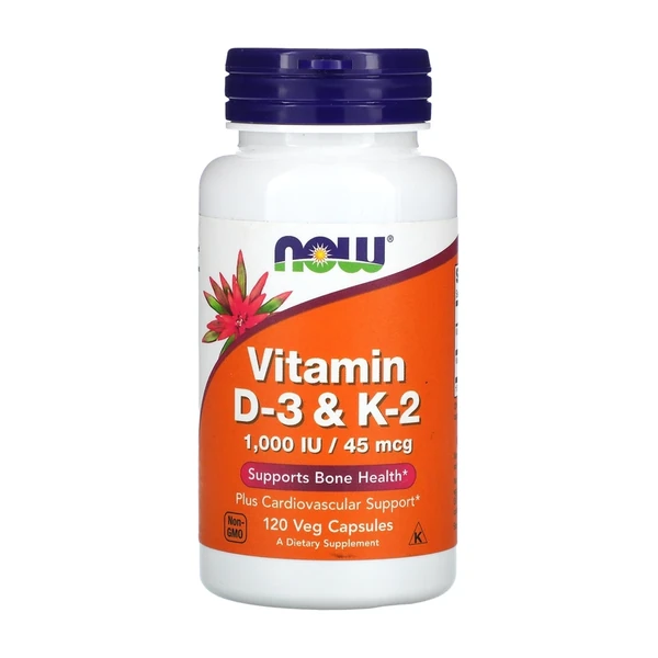 Витамин D-3 + K-2 NOW Foods Vitamin D-3 / K-2 1000 МЕ/45 мкг, 120 капсул