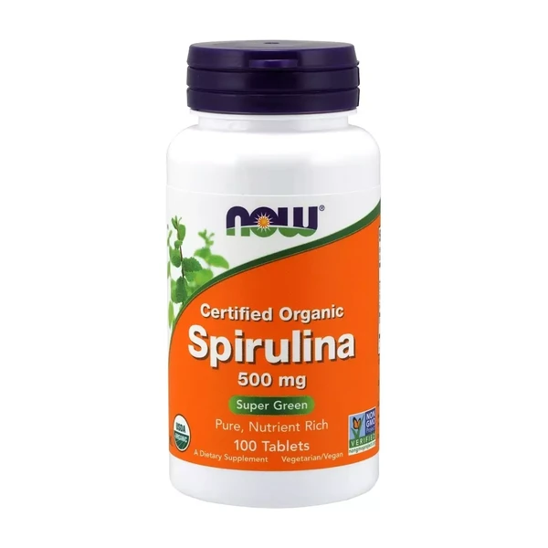Органическая спирулина NOW Foods Spirulina 500 мг, 100 таблеток