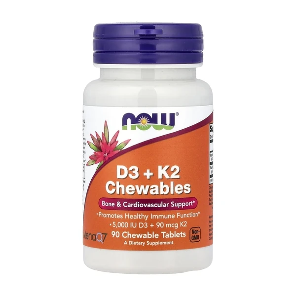 Витамин D-3 + K-2 (MK-7) NOW Foods Vitamin D-3 + K-2, 90 жевательных таблеток